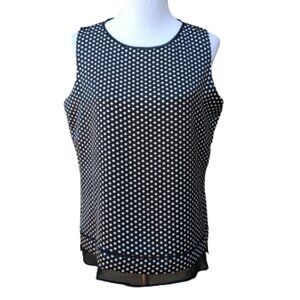 Calvin Klein Black Polka-Dot Shell Blouse Sleeveless Chiffon Trim Satin
